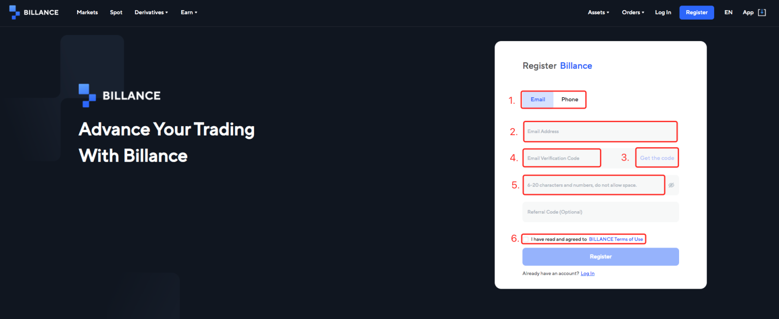 Close-up of the fields in the Tapbit registration form.