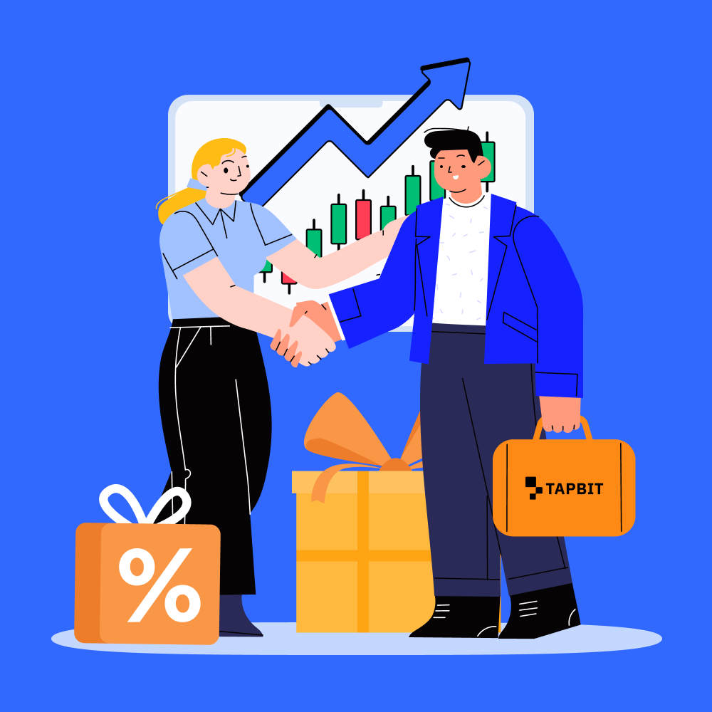 Illustration of people joining the Tapbit Affiliate Program